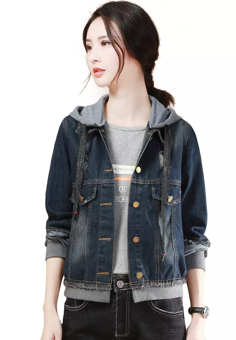 Girls hooded hot sale jean jacket