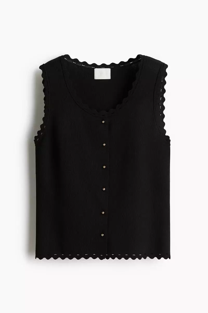 Scalloped fine-knit waistcoat