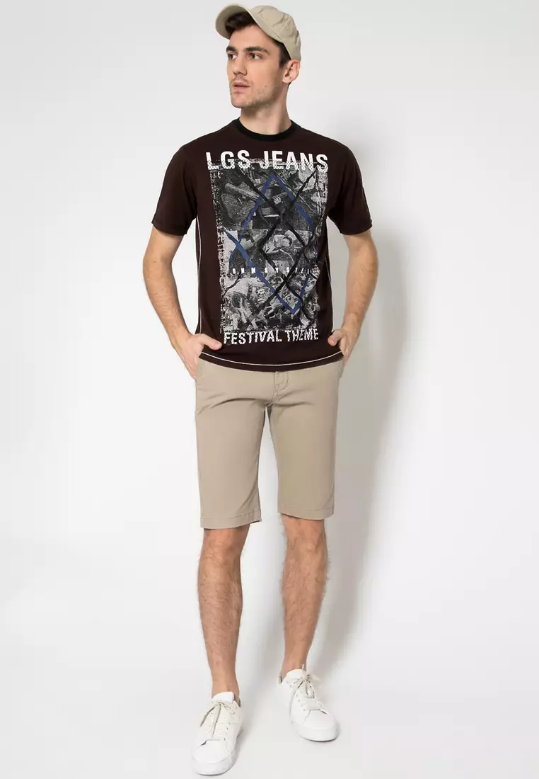 LGS - Celana Pendek Casual Pria Warna Cream Motif Polos Regular Fit - CSS.546.S077.001.C