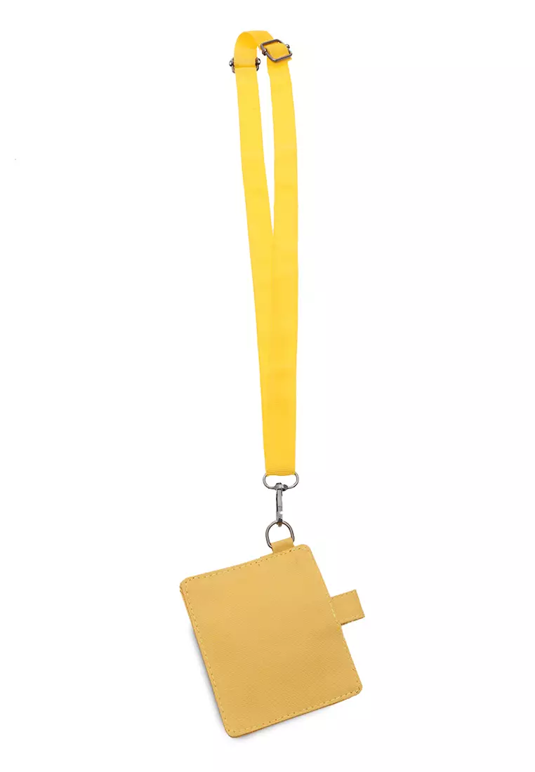 Hanging Neck Dompet Kartu 4 Slot Free Tali Gantung Motif Polos Holder Wallet Unisex - Kuning