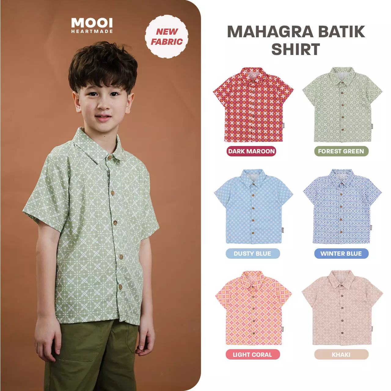 Mooi Atasan Batik Kemeja Anak Laki-Laki Mahagra Batik Shirt - Forest Green