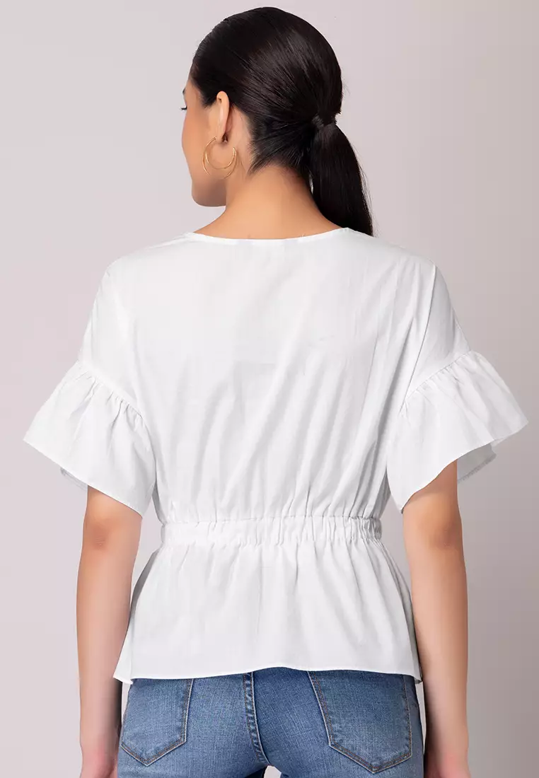 White cotton peplum shop top