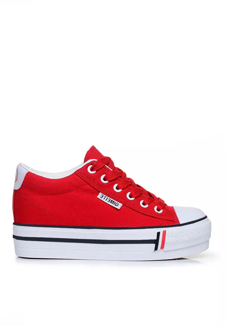 Red slip on hot sale canvas shoes