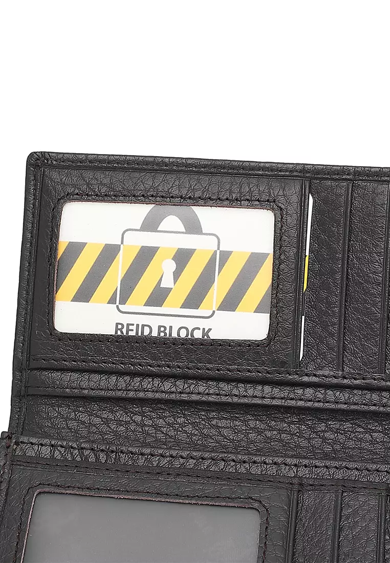 Genuine Leather RFID Long Wallet - Black