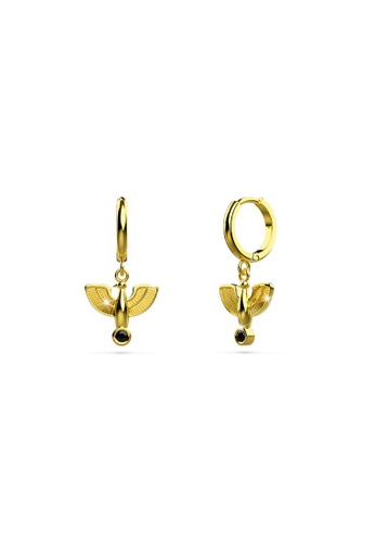 925 Signature silver 925 SIGNATURE Solid 925 Sterling Silver Egyptian Eagle Hoop Earrings in Gold Vermeil 588BDAC0A66DDBGS_1