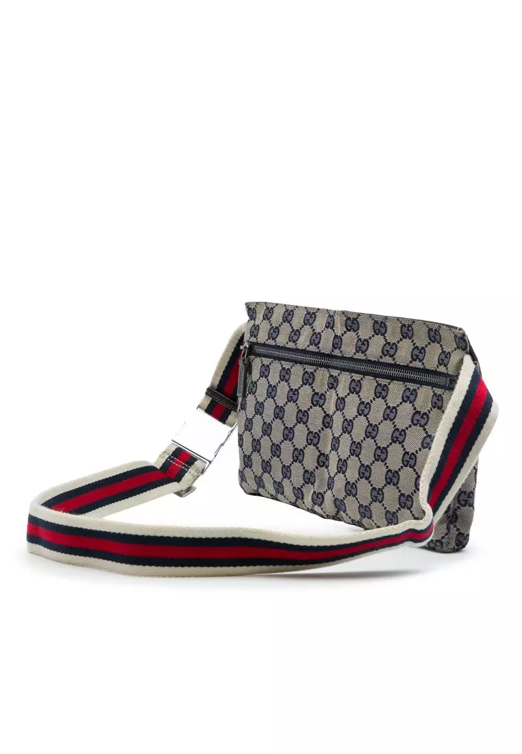 Pre-Loved Gucci Gg Canvas Web Double Pocket Belt Bag