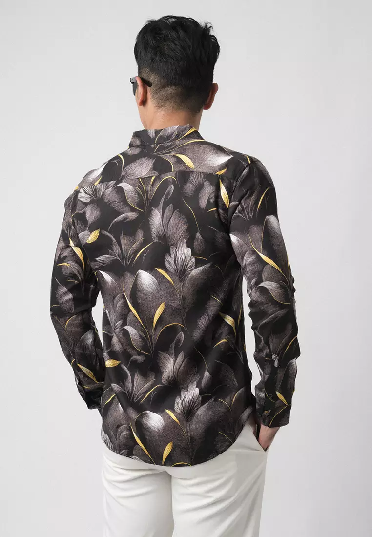 Black Magnolia Printing Shirt LS