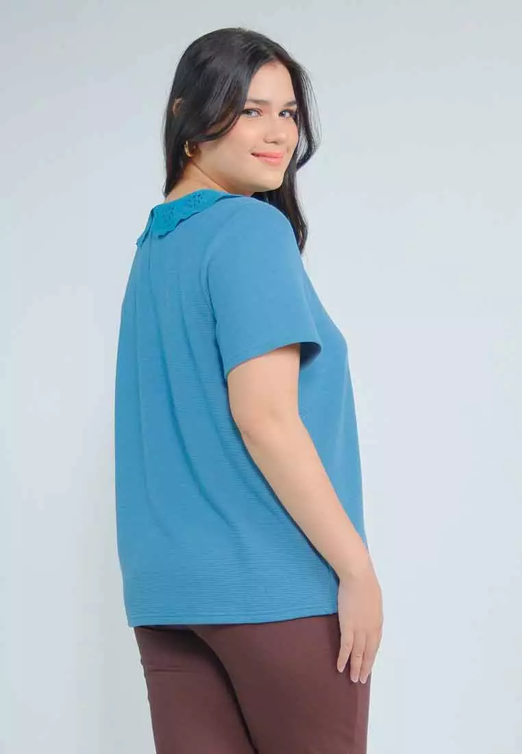 Milly Plus Size Remi Textured Knit Top with Eyelet Collar