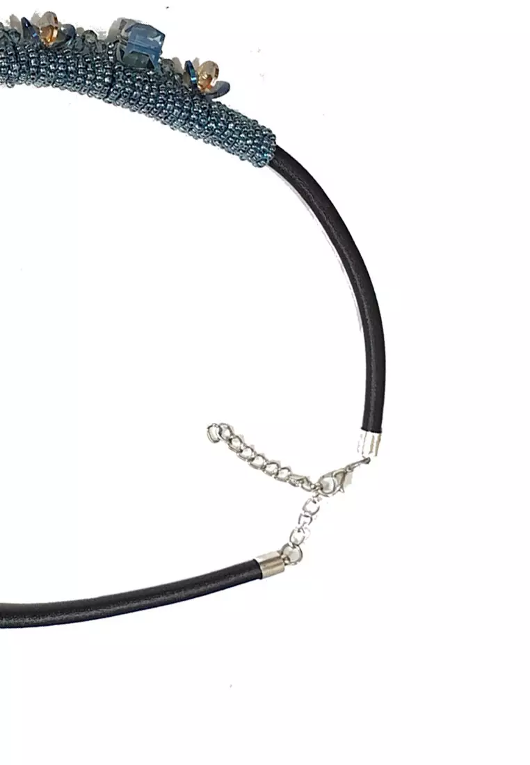Aksesoris Wanita Beads  Embellish Choker Kalung Wanita Black & Blue Grey
