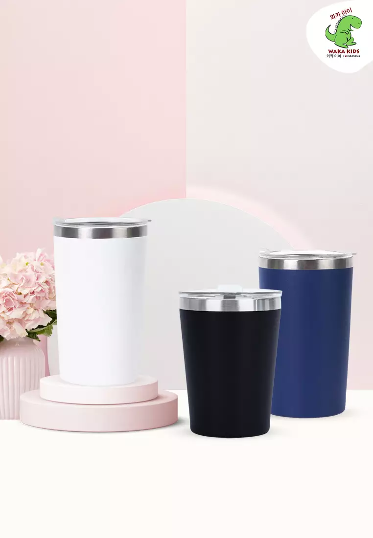 Wakakids Botol Minum Stainless Steel Termos Cup Mug Tumbler Mobil Minimalis Simple 500ml K4005 Venhs Hitam