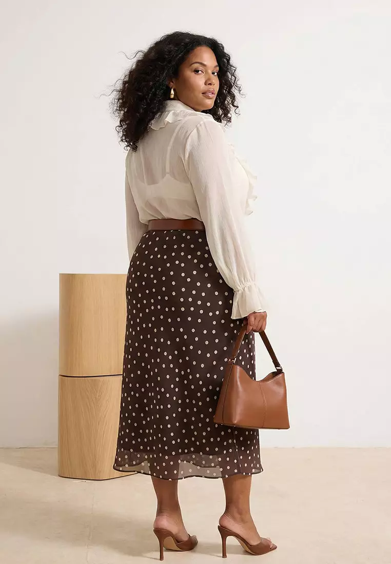 Buy Trendyol Brown Polka Dot Li Woven Plus Size Skirt Tbbss24Az00024 ...