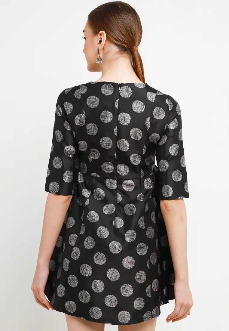 Chanira Zelda Dress-Black Khaki Polkadot
