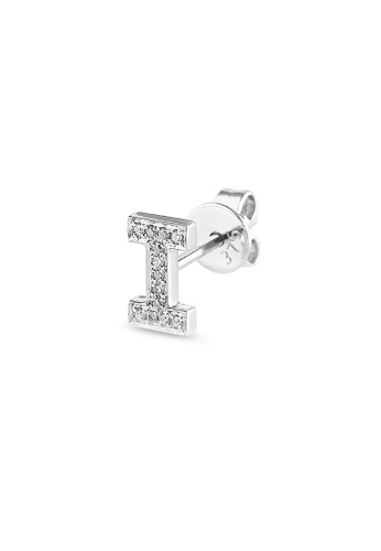 LAZO DIAMOND white LAZO DIAMOND Alphabet I Pavé Diamond Stud Earring in 9k White Gold 466CAAC5DE304AGS_1
