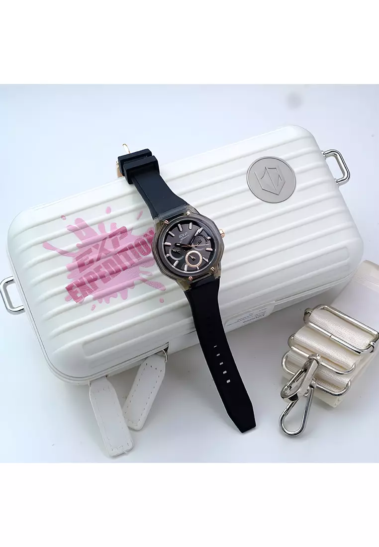 Expedition Exp Chronograph - Jam Tangan Analog Wanita - Black Case - Black Rubber Strap - 6859 BFRRGBA