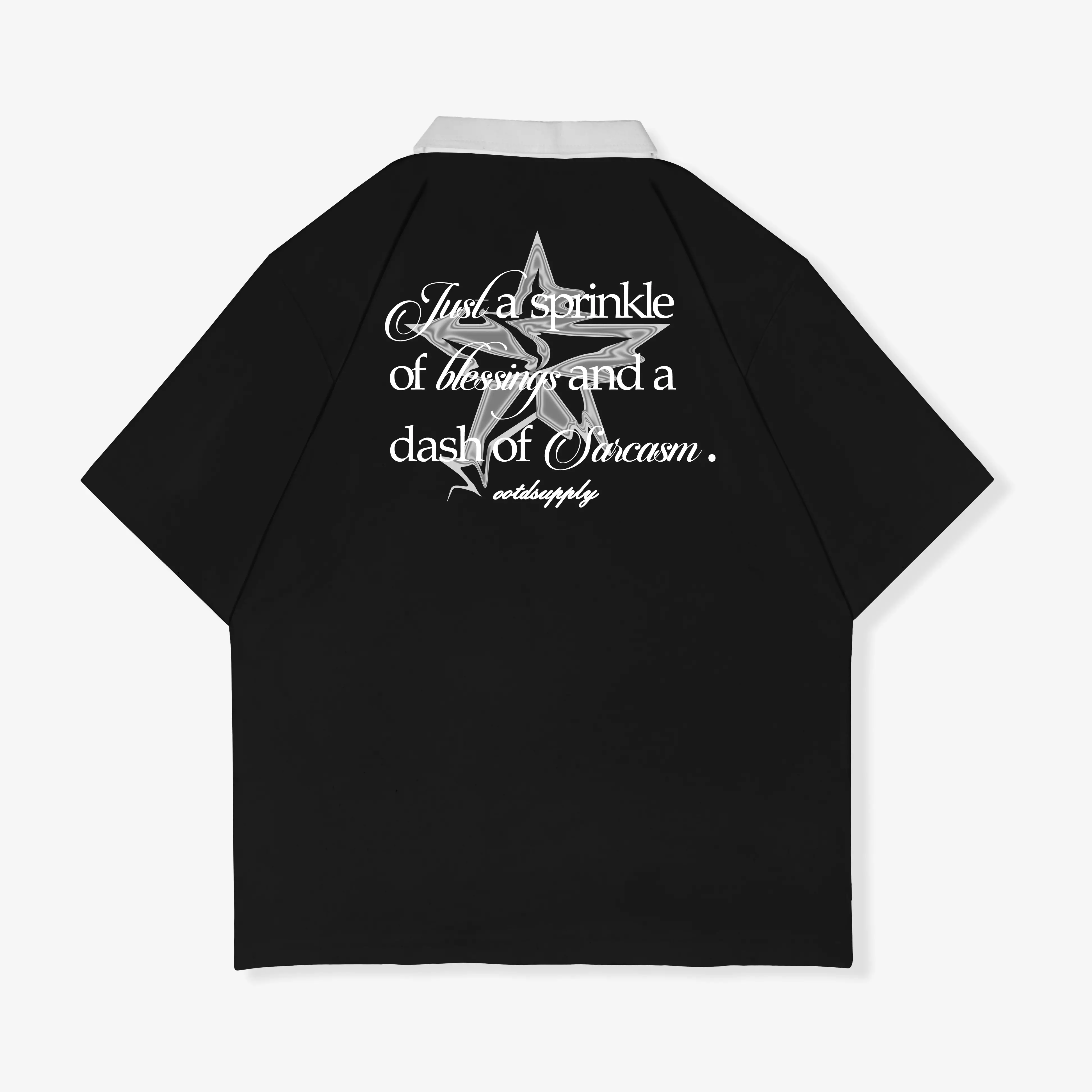 OOTDSUPPLY Oversize Polo Shirt Sprinkle Black & White Collar l Kaos Polo Pria dan Wanita OVZ-PS017
