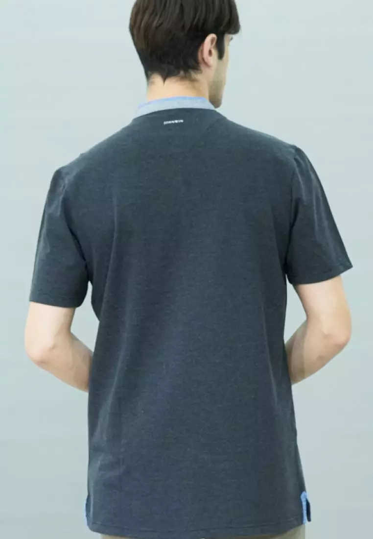 Johnwin - Kaos Henley - Kaos Lengan Pendek - Hitam - APS.630.M356E.01.C-S/S