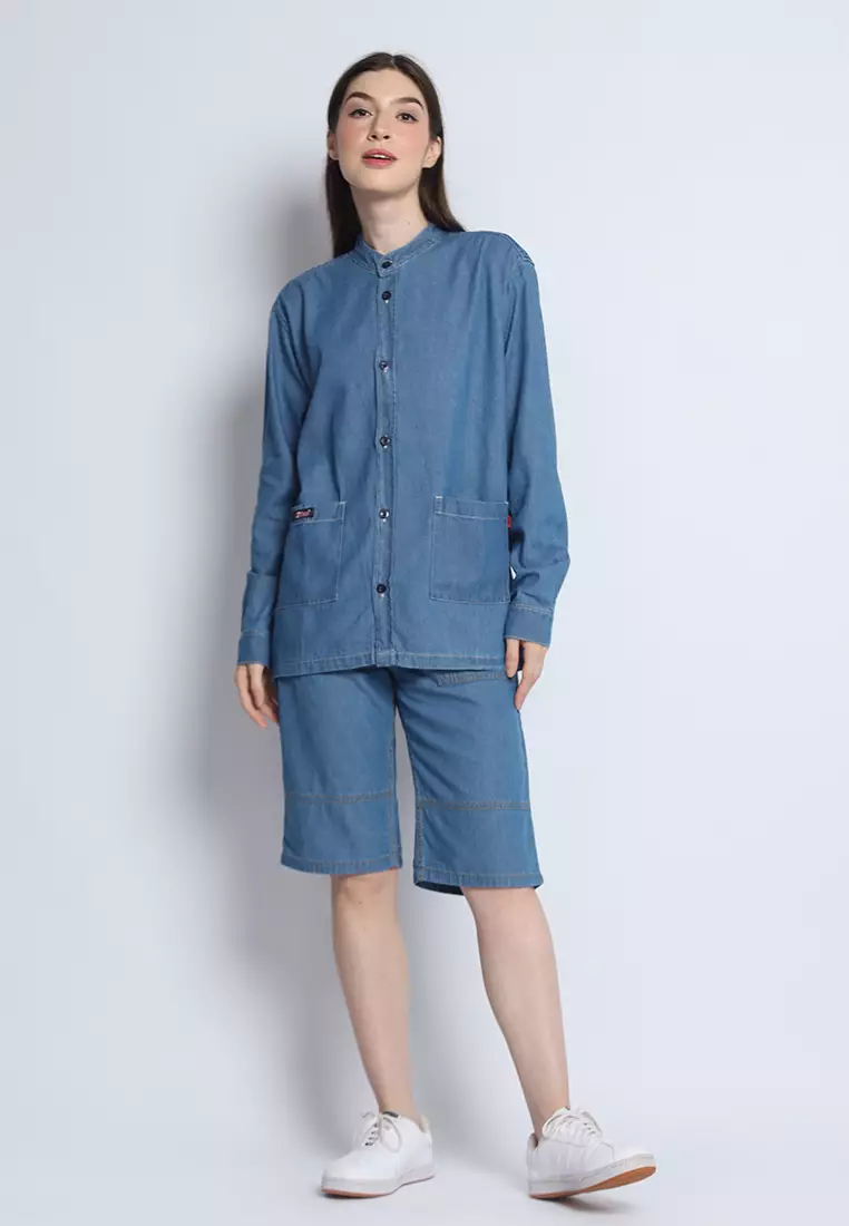 Kemeja Denim Wanita Skena L/S Krah Mandarin Saku Besar 282403