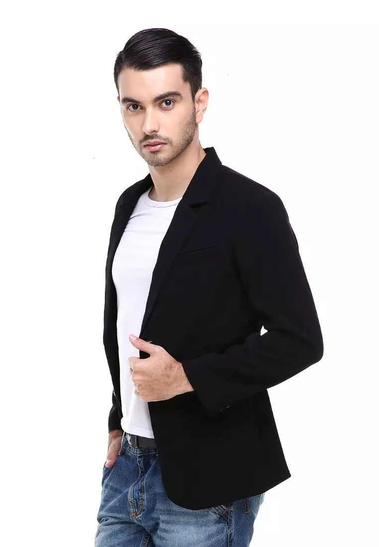 Woreq Suits Jas Blazer Pria Formal Resmi One Button Model Slimfit Material Drill ORIGINAL - Black