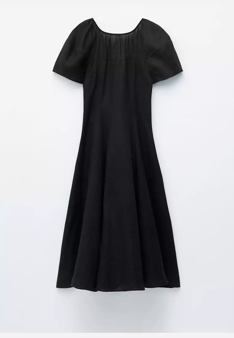 Flared Linen Midi Dress