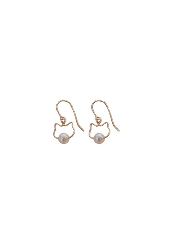 ZITIQUE gold Women's Pearl Hollowed Cat Hook Earrings - Gold CBEE0AC7A20D87GS_1