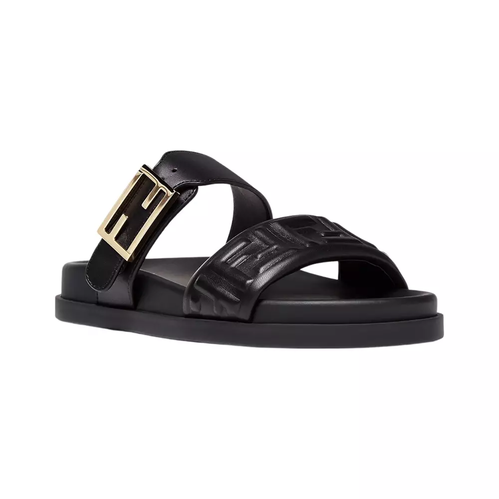 Feel Double-Band Flat Slides Nappa Leather Black