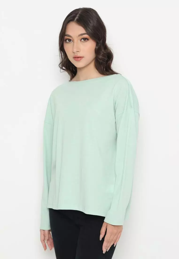 Matsuda Kaos Oversize Polos Wanita Lengan Panjang T Shirt Olive