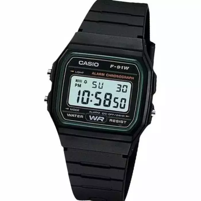 Casio F-91W-3DG Hitam Karet Hitam Cowok