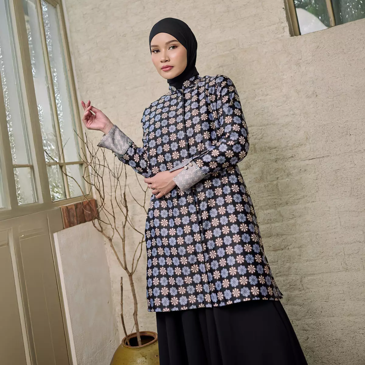 [Raya Collection] ZM Zaskia Mecca - Rienna Grey Black Tunik Wanita | Primadona Series | Edisi Lilya Raya