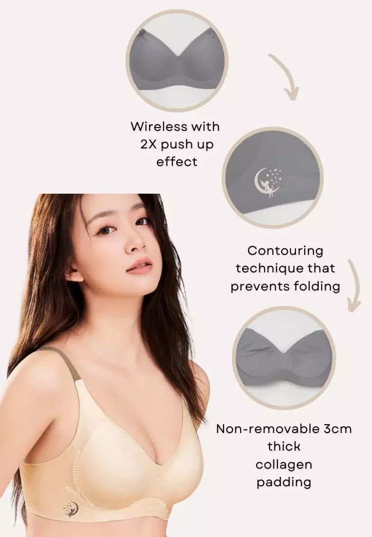 2 Pack Premium Olivia Seamless Wireless Paded Push Up Bra in Blue and Black