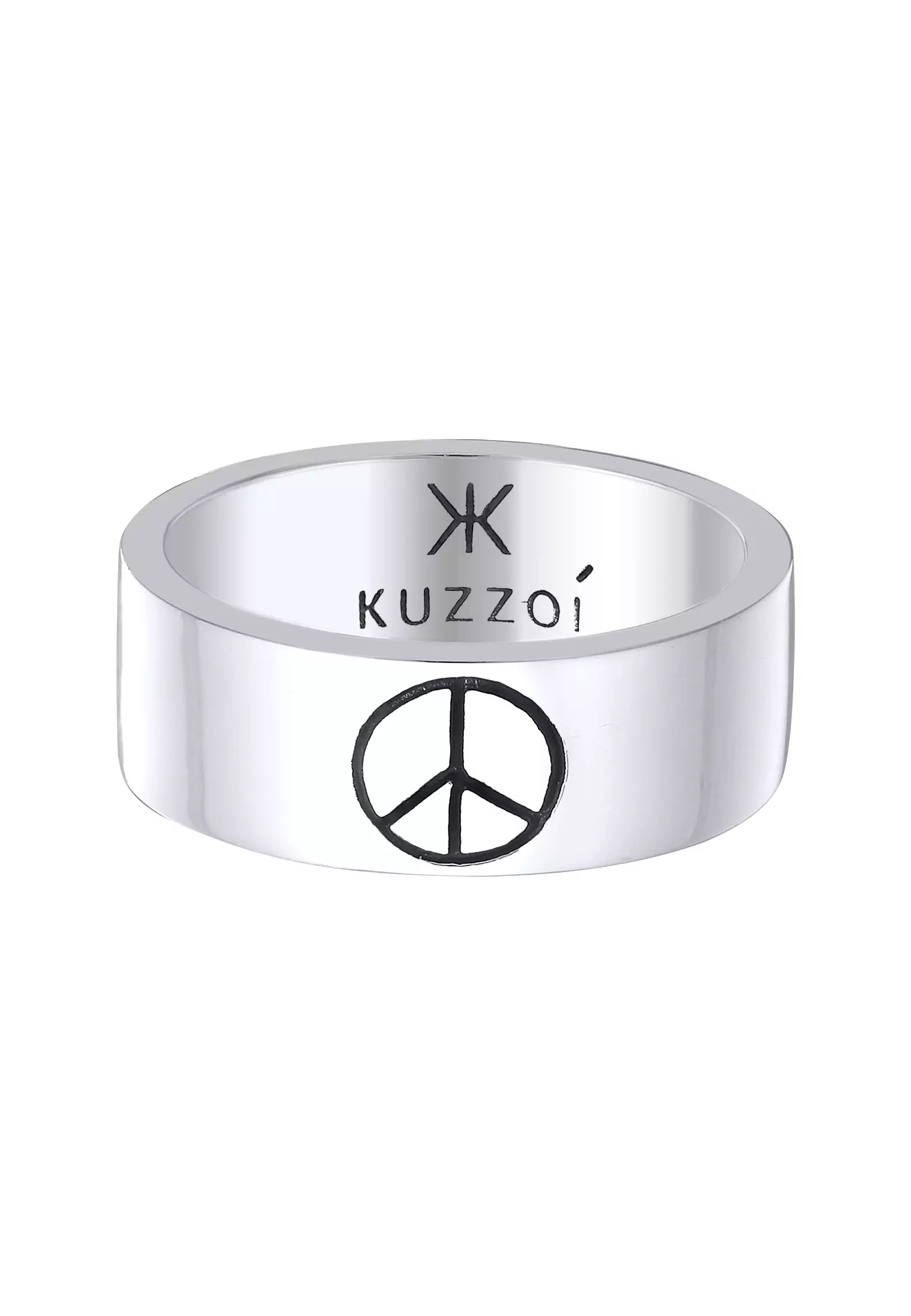Kuzzoi Men's Silver Peace Sign Band Ring – Oxidised 2026 | Buy