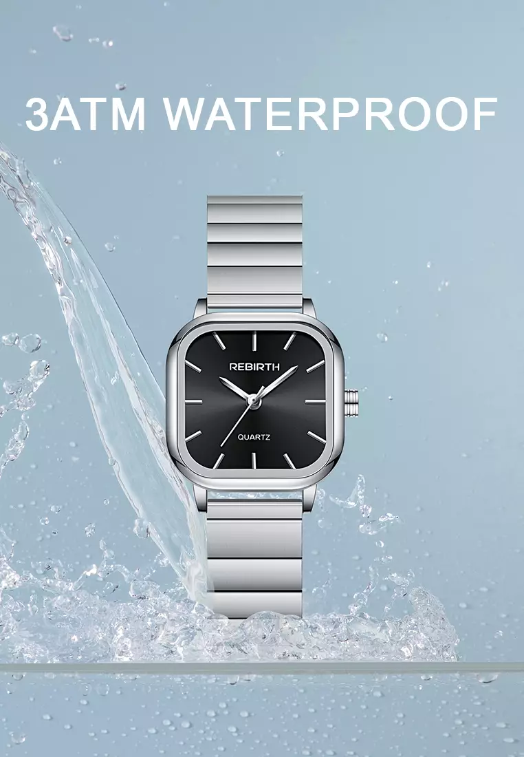 Jam Tangan Wanita Original Square Anggun Tali Stainless Steel perak hitam