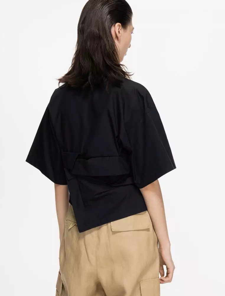 V領寬鬆極簡前衛極簡通勤短袖襯衣