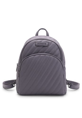 PLAYBOY BUNNY grey and purple Women's Quilted Backpack / Sling Bag / Crossbody Bag D53B7AC193AFBAGS_1