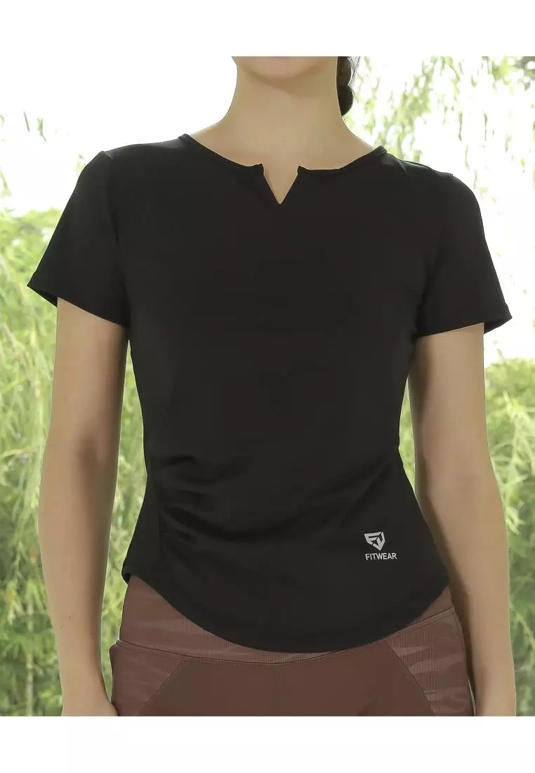 Fitwear - Kaos Olahraga Dryfit Wanita STAFIE V-NECK SLIMFIT S/S - BLACK