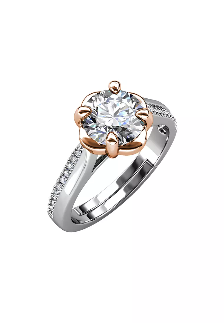 Berlian Moissanite La Rose Ring Dual Tone [GRA CERTIFICATE MOISSANITE DIAMOND] - Cincin 1carat Moissanite Diamond 925 Silver Celesta by Her Jewellery