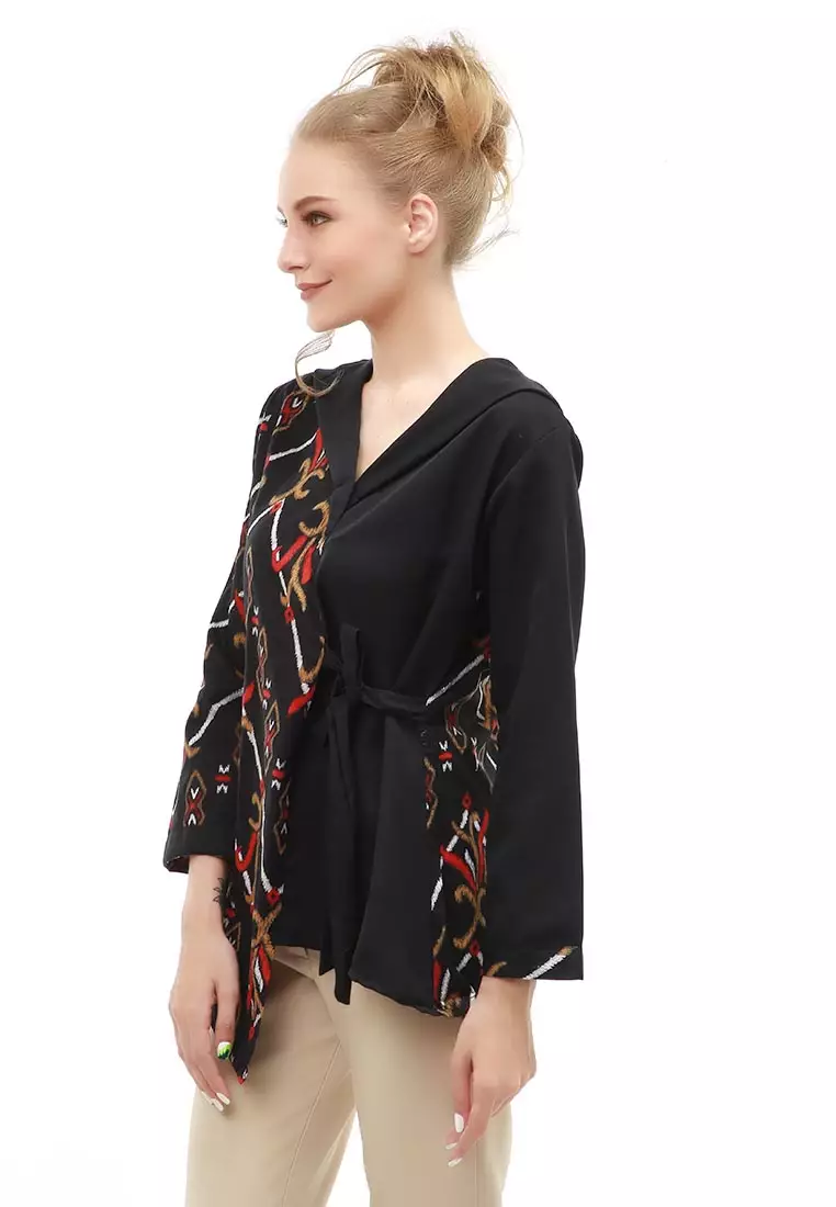 Lynelle Batik Zenna Wanita Lengan Panjang model Tali Samping Material Cotton ORIGINAL - Black