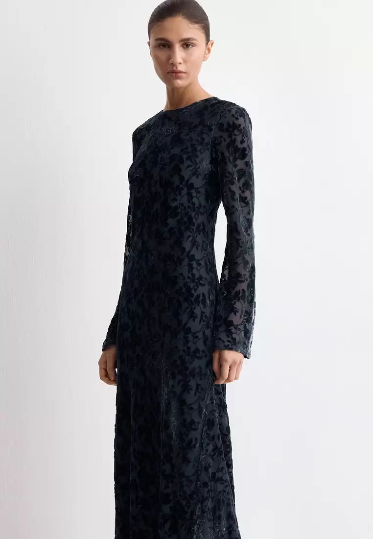 Devoré Dress With Bell Sleeves