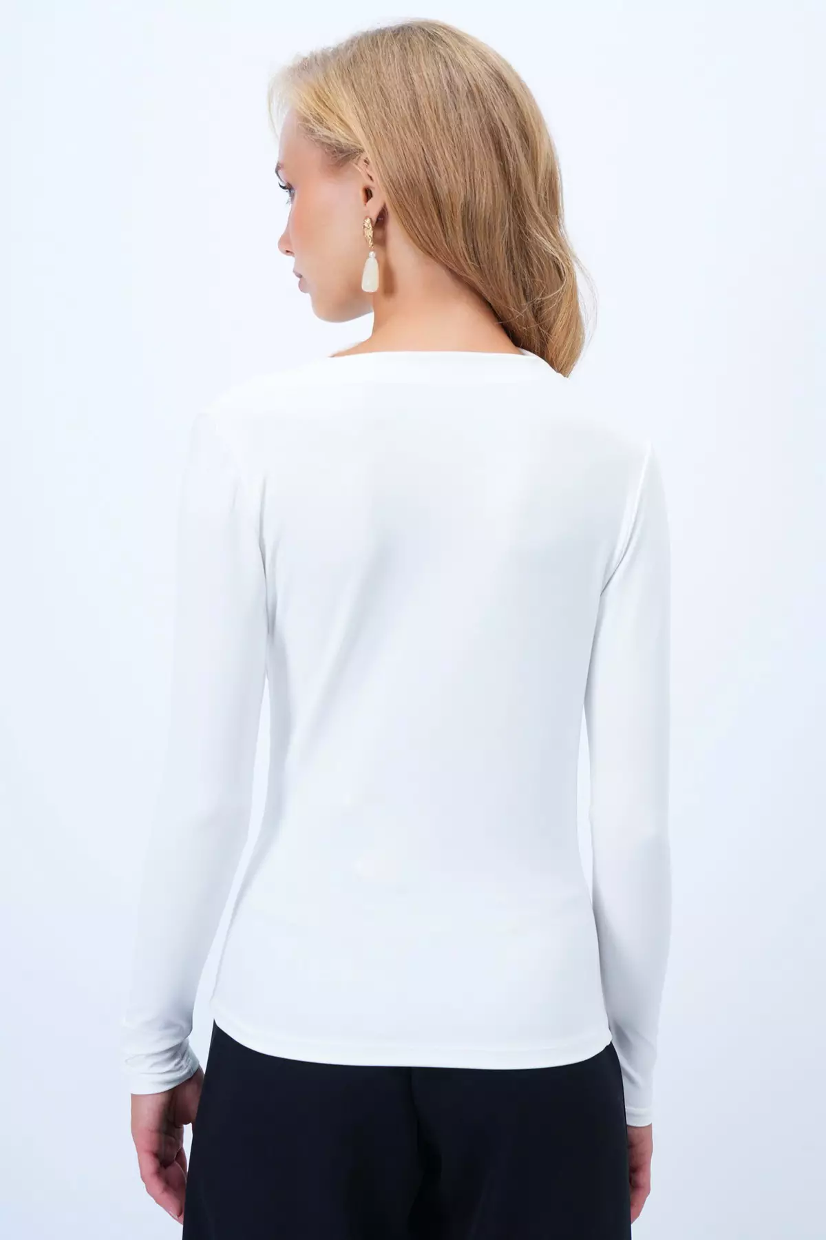 Women's White Sandy Blouse With Draped Waist And Shoulder Details Alc-X14376