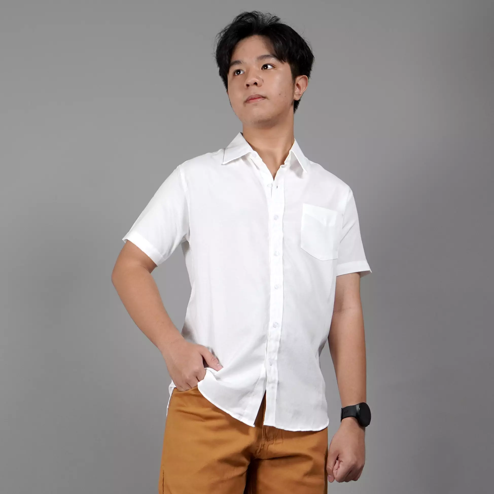  CALEB Kemeja Pria Work Shirt Kemeja Polos Pria Lengan Pendek - Broken White