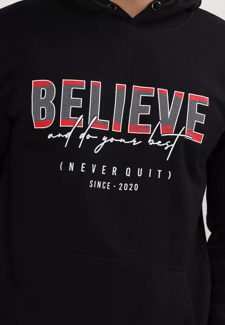 Mens Believe Graphic Print Cotton Relaxed Fit Hoodie, Black,Training,Jogging,Premium look, Comfortable