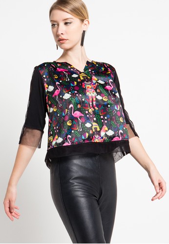 Flamingo Blouse With Tulle