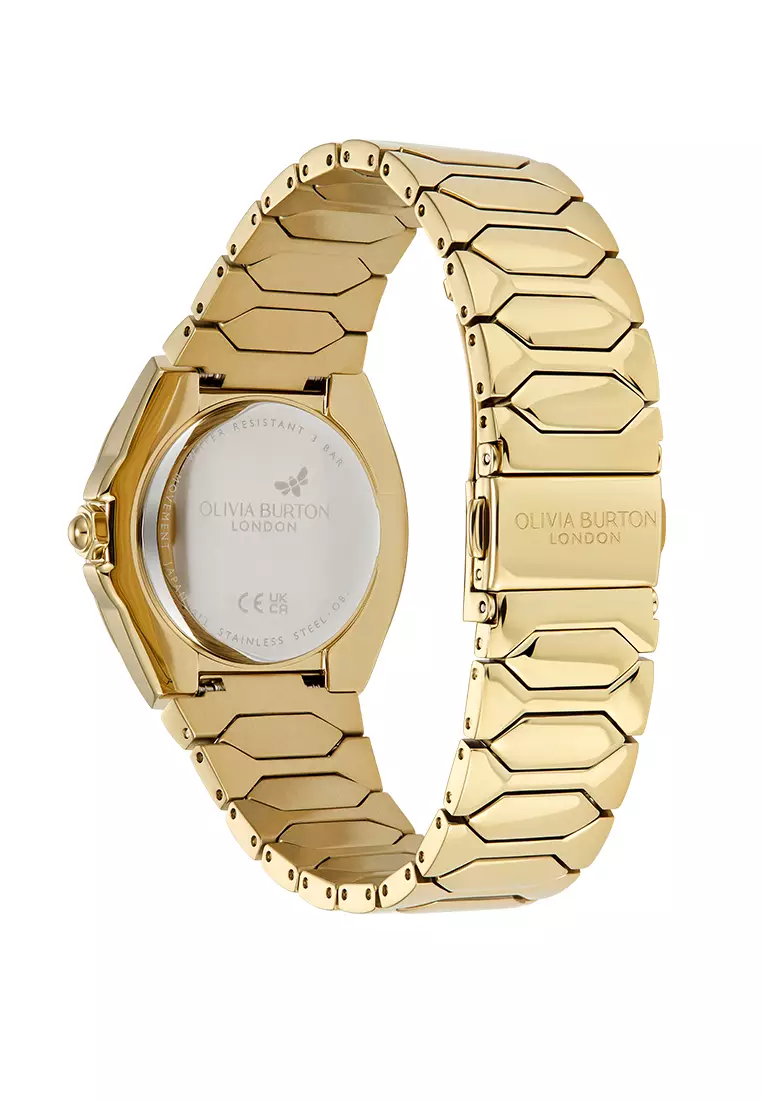 Olivia Burton Champagne Sunray Dial with CD Textured Outer Ring GP Honeycomb Link Bracelet 34mm - 24000201