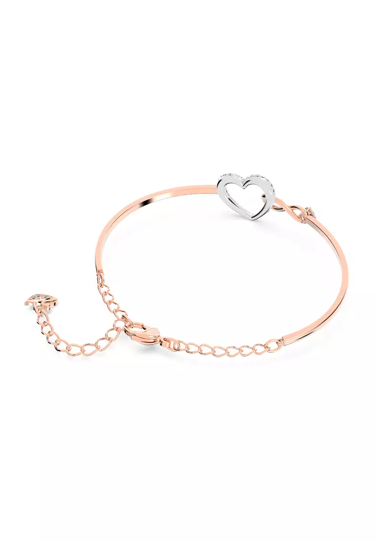 Hyperbola bangle, Infinity and heart, White, Mixed metal finish