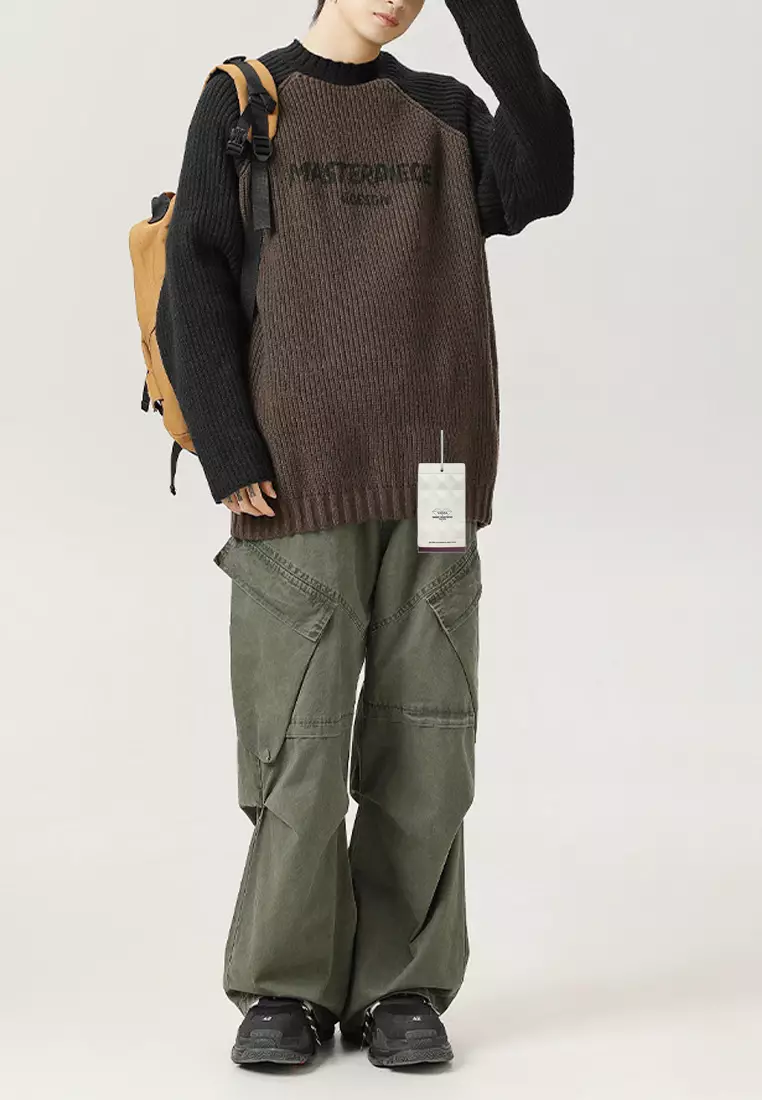 VANSA Contrast Color Splicing Knitted Sweater VCM-Kw-L4112