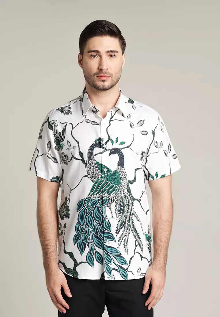 MOC - Kemeja Batik Pria Lengan Pendek Mahayana - White