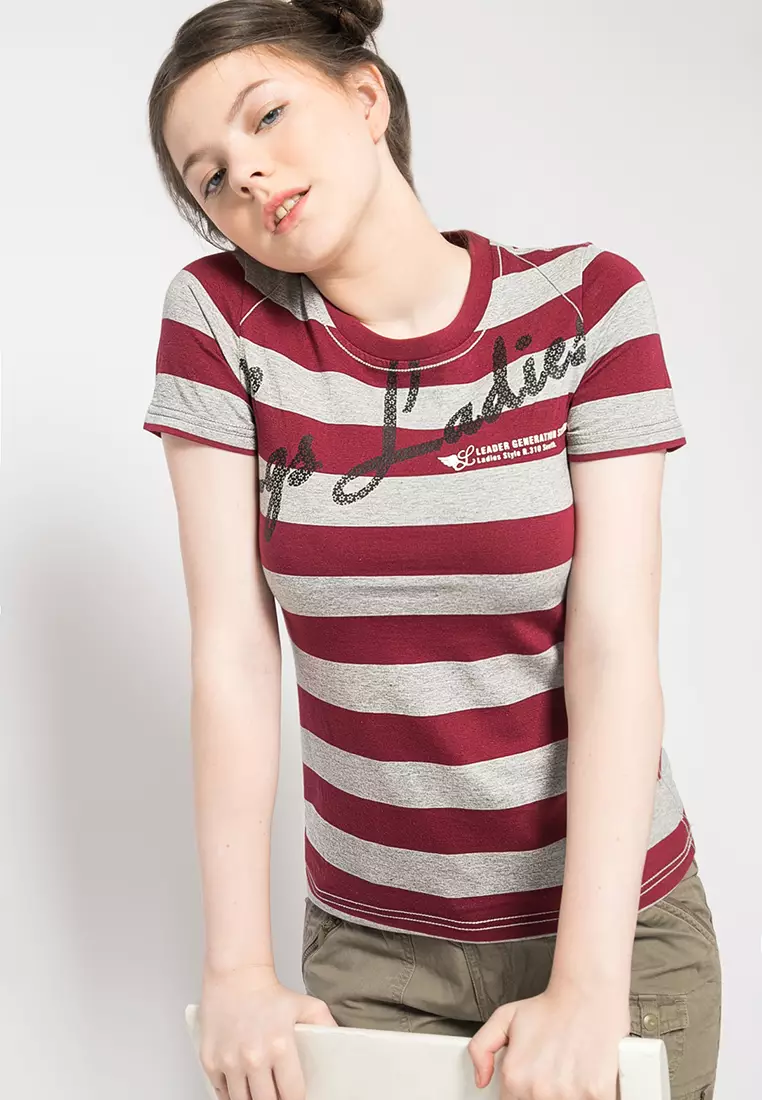LGS Kaos Casual Wanita Lengan Pendek Salur Sablon LTS.520.T742M.079.C
