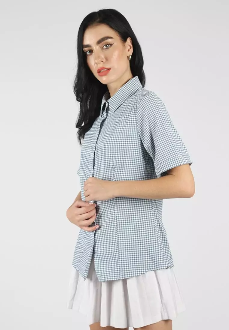 Kemeja Lengan Pendek Pierre Cardin Wanita Gamila Plaid