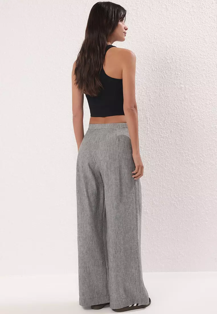 Gray Wide Leg/Wide Leg Woven Trousers Twoss25Pl00107 Palazzo