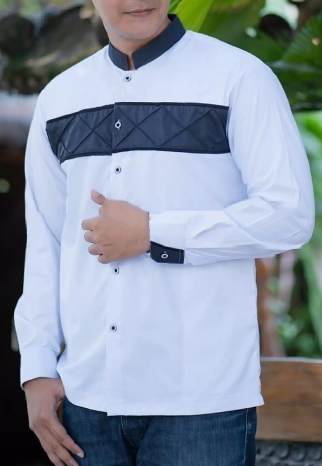 Haidar Putih List Hitam Koko Kombinasi Batik Exclusive Pria Casual Modern Lengan Panjang S.3