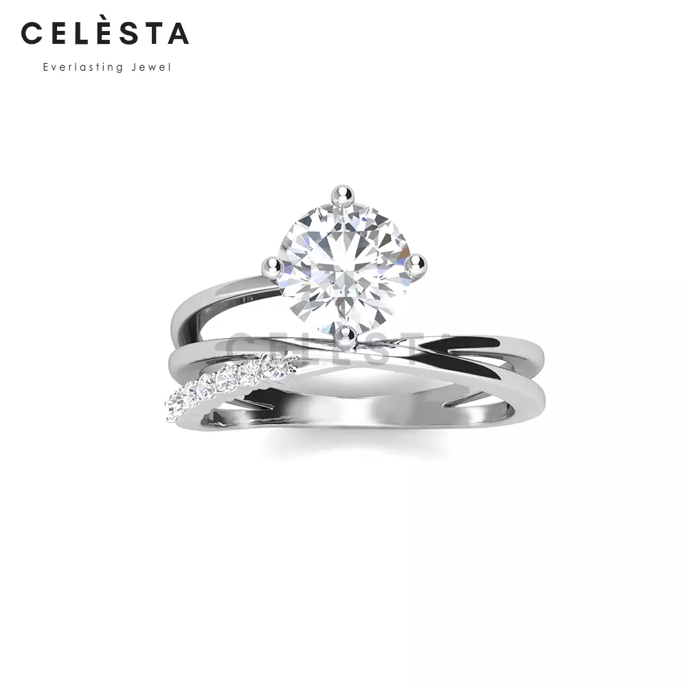 Berlian Moissanite Gilles Ring [GRA CERTIFICATE MOISSANITE DIAMOND] - Cincin 1CT  Moissanite Diamond 925 Silver Celesta by Her Jewellery
